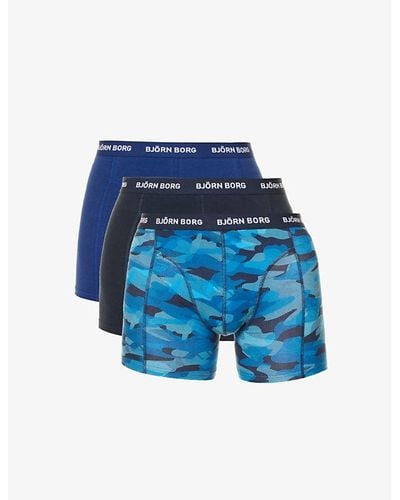 Björn Borg Logo-waistband Pack Of Three Stretch-cotton Boxers - Blue