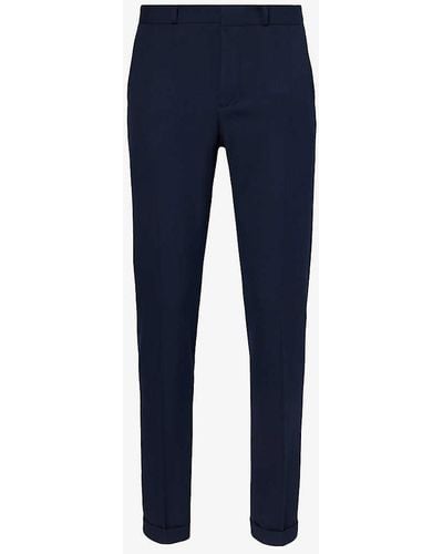 IKKS Geometric-pattern Slim-fit Straight-leg Stretch-woven Blend Trousers - Blue