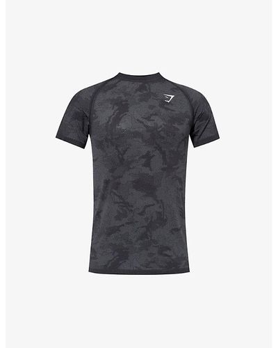 GYMSHARK Geo Seamless Logo-embroidered Recycled Polyester-blend T-shirt - Black