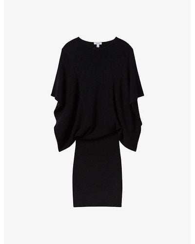 Reiss Julia Cape-sleeve Knitted Mini Dress - Black