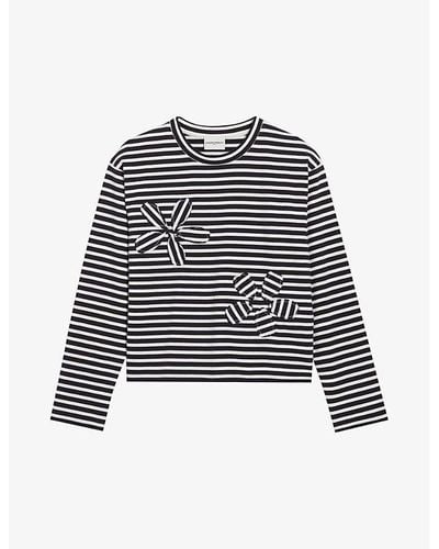 Claudie Pierlot Stripe-print Long-sleeved Cotton T-shirt - Black