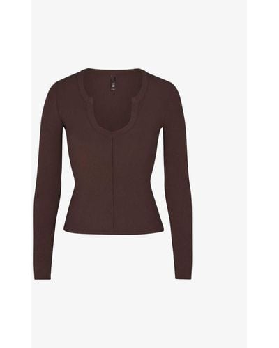 Skims Soft Lounge Ribbed Stretch-jersey Top - Brown