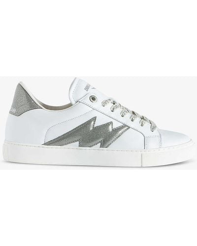 Zadig & Voltaire La Flash Bolt-panel Low-top Leather Trainers - White