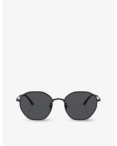 Giorgio Armani Ar6150 Branded Round-frame Metal Sunglasses - Grey