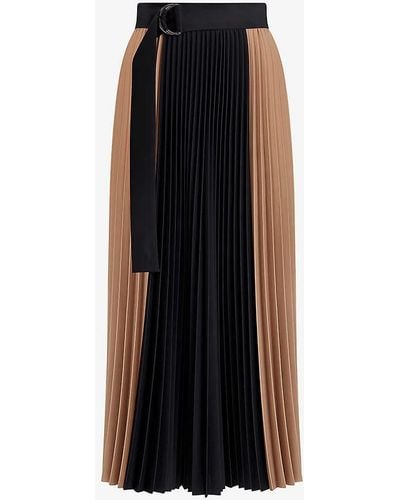 Reiss Ava Block-print Pleated Woven Maxi Skirt - Black