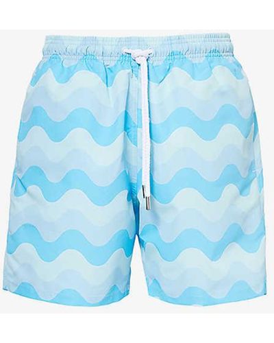 Sandbanks Relaxed-fit Graphic-pattern Recycled-polyester Swim Shorts - Blue