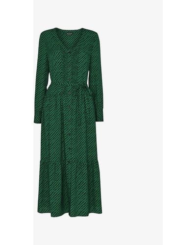 Whistles Tiered Diagonal Twist-print Woven Midi Dress - Green