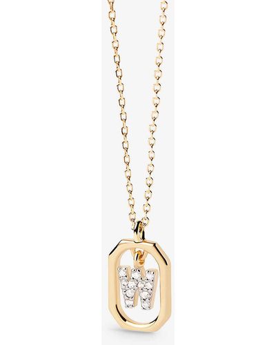 Pdpaola Letter W Mini 18ct Yellow- Plated Sterling-silver And Zirconia Pendant Necklace - Metallic