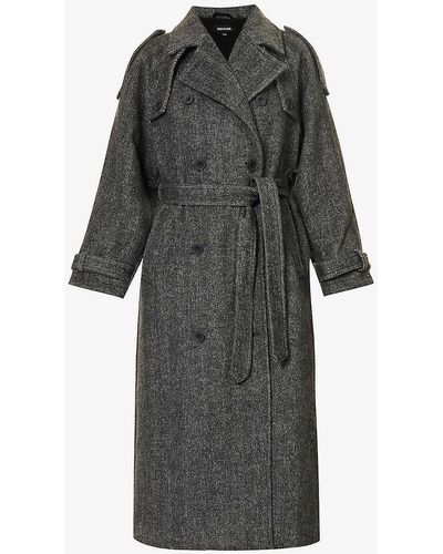 Meotine Bea Double-breasted Buttoned-epaulettes Wool-blend Coat - Grey