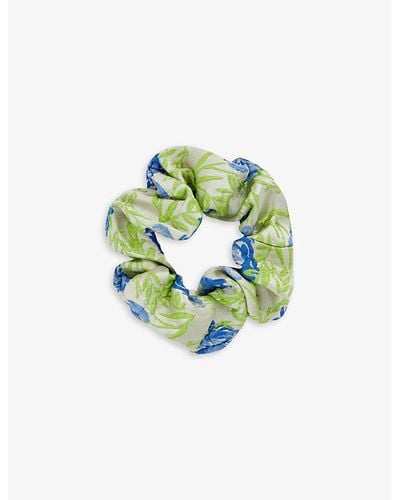 Ganni Graphic-print Recycled-polyester Blend Scrunchie - Blue