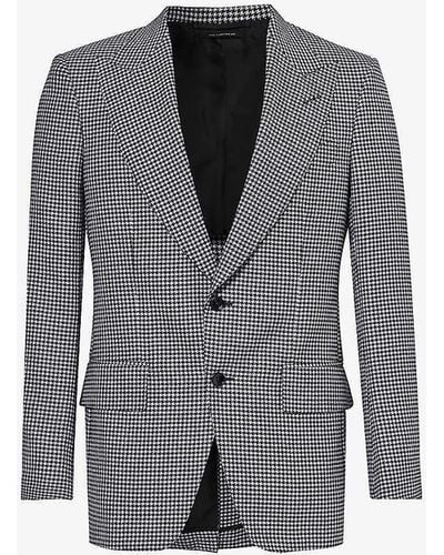 Tom Ford Atticus Houndstooth-patterned Wool, Mohair And Silk-blend Blazer - Grey