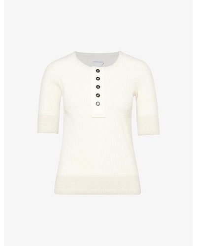 Bottega Veneta Henley-button Cropped-sleeve Stretch-cotton Jersey T-shirt - White