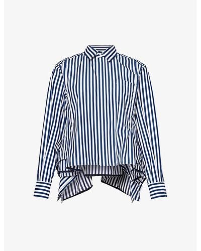 Sacai Vy Stripe Godet-insert Striped Cotton-poplin Shirt - Blue
