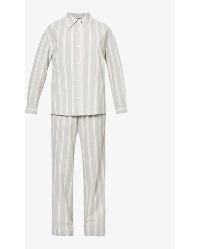 Eberjey Striped Sandwashed Organic-cotton Pyjama Set - White