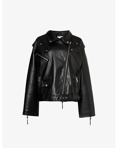 GOOD AMERICAN Asymmetric Faux-leather Moto Jacket - Black