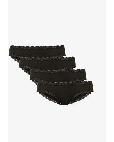 Stripe & Stare Mid-rise Pack Of Four Stretch-woven Brief - Black
