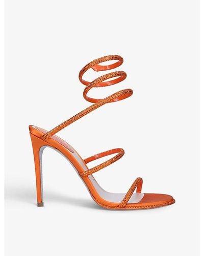 Rene Caovilla Cleo Crystal-embellished Leather Heeled Sandals - Orange