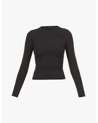 Skims Round-neck Long-sleeve Stretch-cotton Jersey Top Xxx - Black