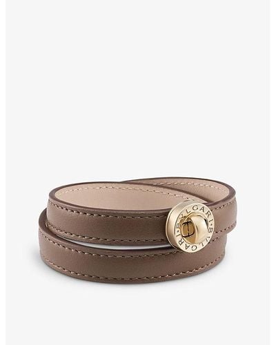 BVLGARI Leather And Gold-plated Brass Bracelet - Brown