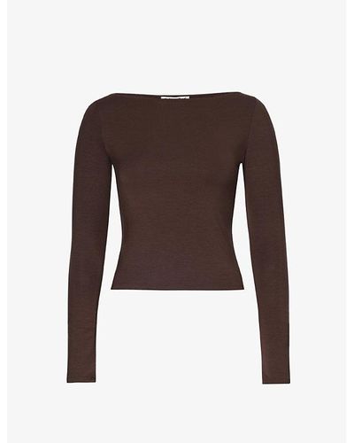 Reformation Wiley Scoop-neck Stretch-woven Top - Brown