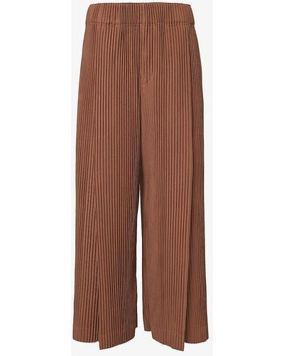 Homme Plissé Issey Miyake Pleated Drawstring-waistband Wide-leg Regular-fit Knitted Trousers - Brown