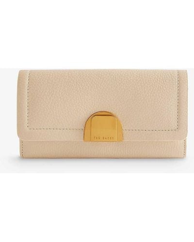 Ted Baker Imieldi Lock-embellished Fold-over Leather Purse - Natural