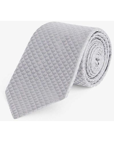Emporio Armani Logo-pattern Wide-blade Silk Tie - White