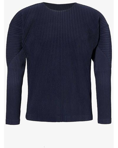 Homme Plissé Issey Miyake Pleated Crewneck Knitted T-shirt - Blue