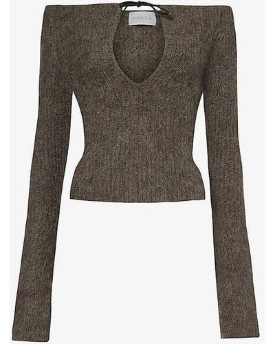 16Arlington Solare Bardot-neck Wool-blend Knitted Top - Brown
