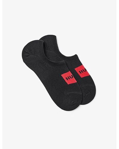 HUGO Pack Of Two Logo-label Ankle-length Cotton-blend Socks - Black
