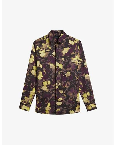 Ted Baker Watercolour Floral-print Regular-fit Woven Shirt - Multicolor
