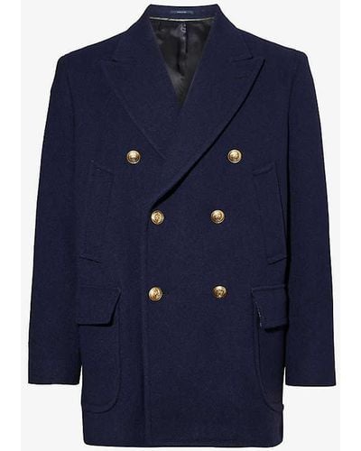 Gucci Double-breasted Padded-shoulders Wool Coat - Blue