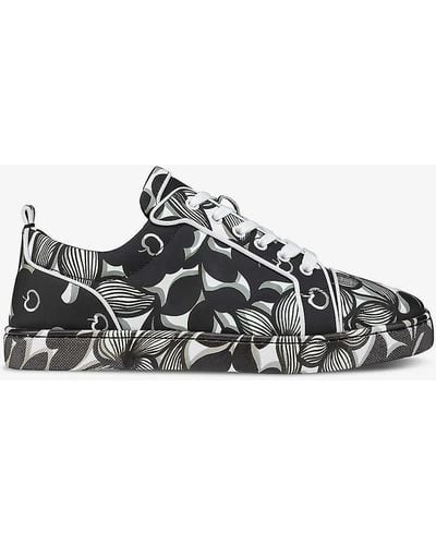 Christian Louboutin Louis Junior Orlato Floral-print Leather Low-top Trainers - Black
