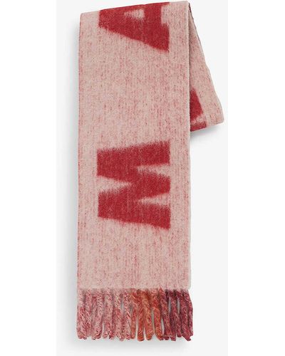 Marni Branded Fringed-trim Wool-blend Scarf - Red