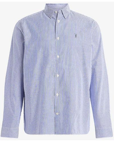 AllSaints Hillview Logo-embroidered Relaxed-fit Organic-cotton Shirt - Blue