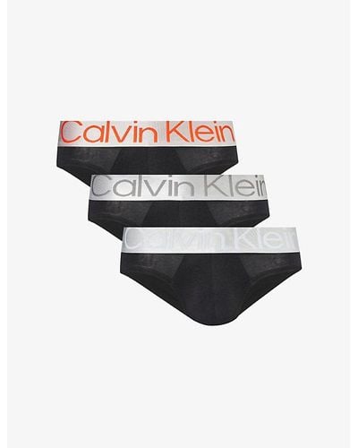 Calvin Klein Branded-waistband Mid-rise Pack Of Three Stretch-cotton Briefs - White