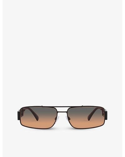 Versace Ve2257 Branded-arm Rectangle-frame Metal Sunglasses - White