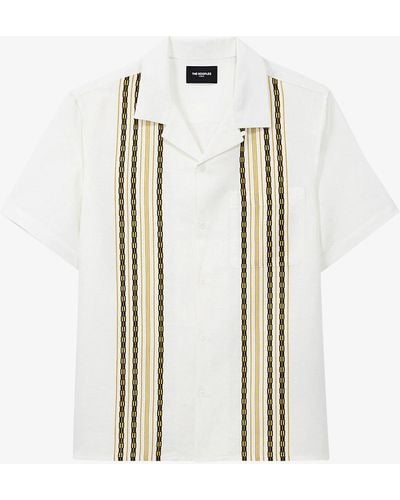 The Kooples Striped Camp-collar Linen And Cotton-blend Shirt - Multicolor