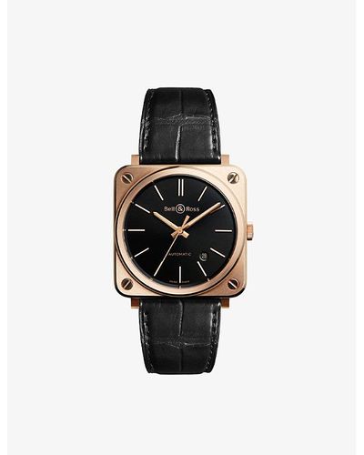 Bell & Ross Unisex Brs92-bl-pgsca 18ct Rose Gold And Leather Automatic Watch - Black