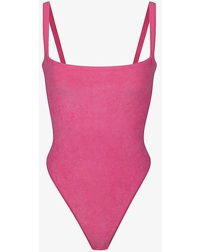 Skims Terry Lounge Scoop-neck Stretch-modal Bodysuit - Pink