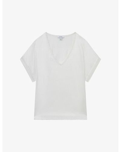 Reiss Natalia V-neck Stretch Silk Top - White