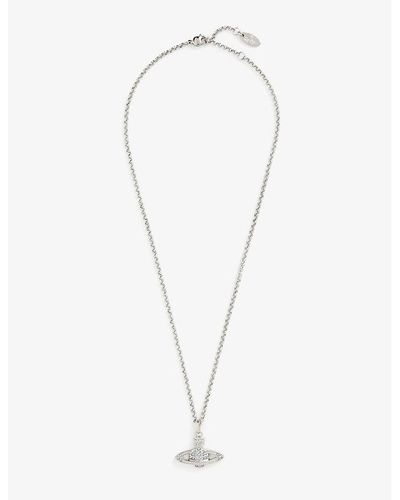 Vivienne Westwood Bas Relief Orb Mini Brass And Cubic Zirconia Pendant Necklace - White