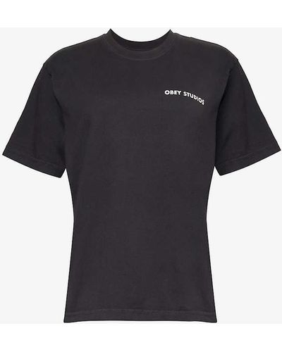 Obey Graphic-print Regular-fit Cotton-jersey T-shirt X - Black