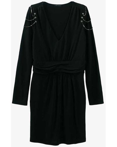 IKKS Chain-embellishment V-neck Woven Mini Dress - Black
