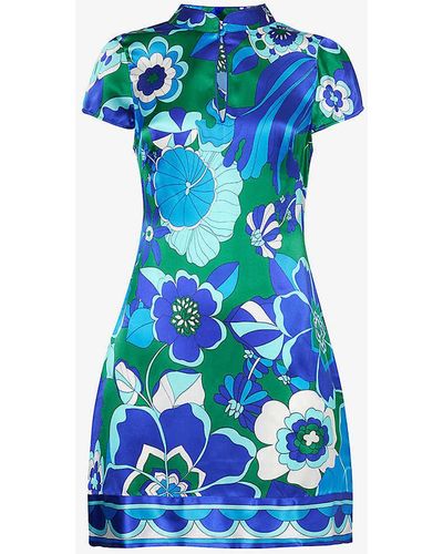 RIXO London Lolita Floral-print Silk Mini Dress - Blue