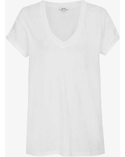 Reiss Luana V-neck Cotton-jersey T-shirt - White