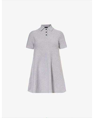 Theory Polo-collar Flared-hem Wool And Cashmere-blend Mini Dress - Grey
