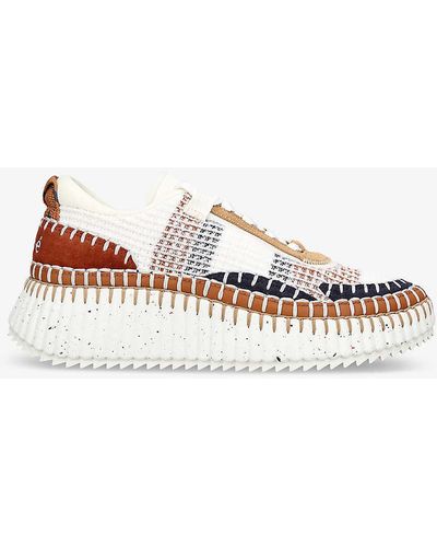 Chloé Nama Embroidered Suede And Recycled Mesh Trainers - White