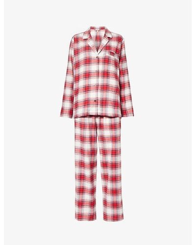 Eberjey Checked Relaxed-fit Cotton Pajamas - Red