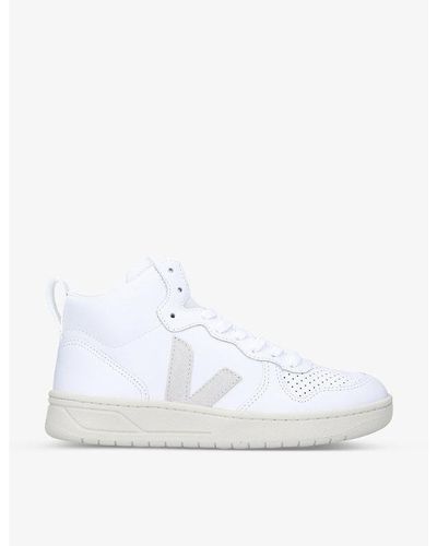 Veja V-15 Leather And Suede High-top Sneakers - White